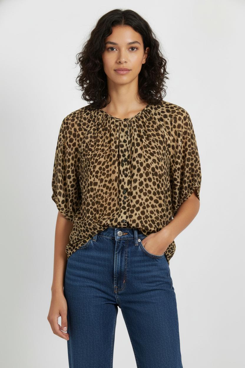 Blouse Léopard Beige et Noir - Taille M/38 de la marque Léon & Harper | PARAD102388 - Vendu par Paradigme - Image 1