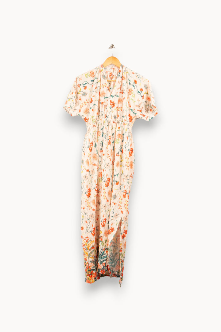 Robe longue en coton gaufré à imprimé fleuri - S/36