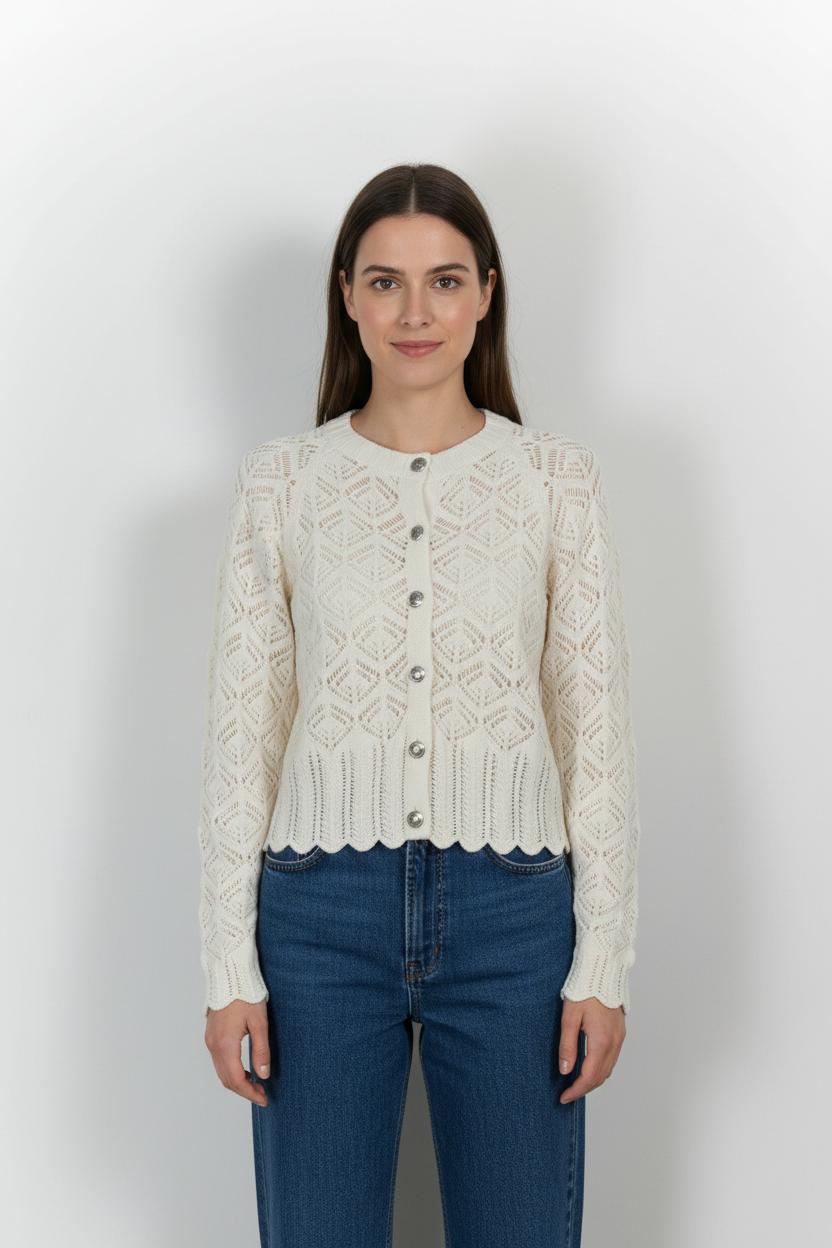 Cardigan Blanc - Taille XS/34 de la marque La Fée Maraboutée | PARAD102475 - Vendu par Paradigme - Image 1