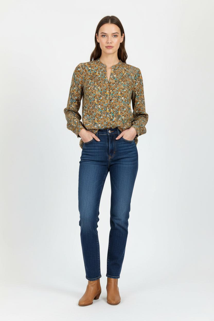 Blouse Fleurie Marron et Bleu - Taille XS/34 de la marque Paul & Joe | PARAD102501 - Vendu par Paradigme - Image 1
