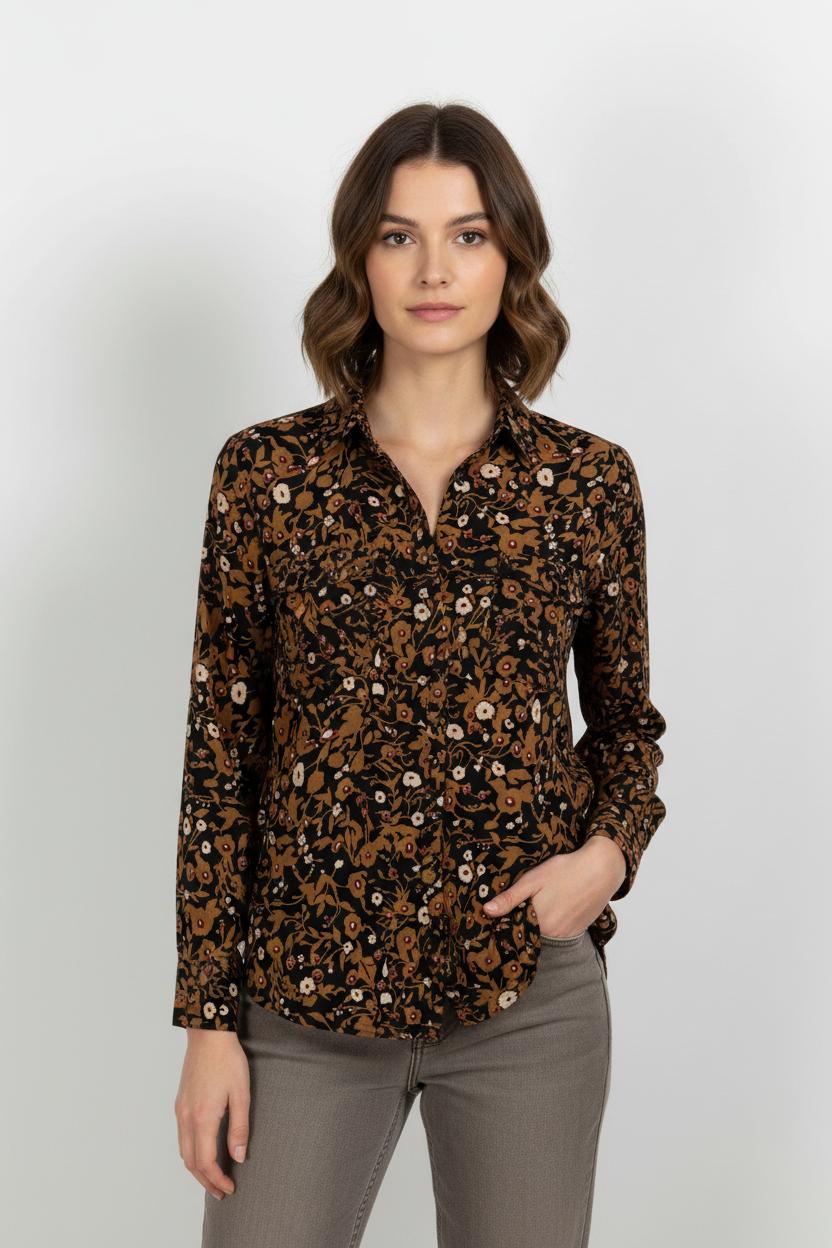 Chemise Fleurie Noire et Marron - Taille S/36 de la marque Stella Forest | PARAD102512 - Vendu par Paradigme - Image 1