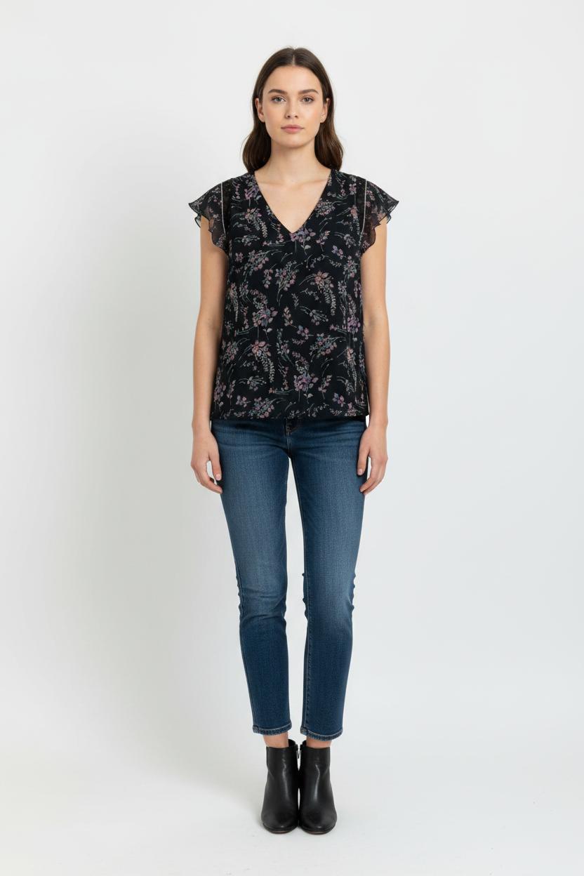 Blouse Fleurie Bleu - Taille S/36 de la marque IKKS | PARAD102539 - Vendu par Paradigme - Image 1