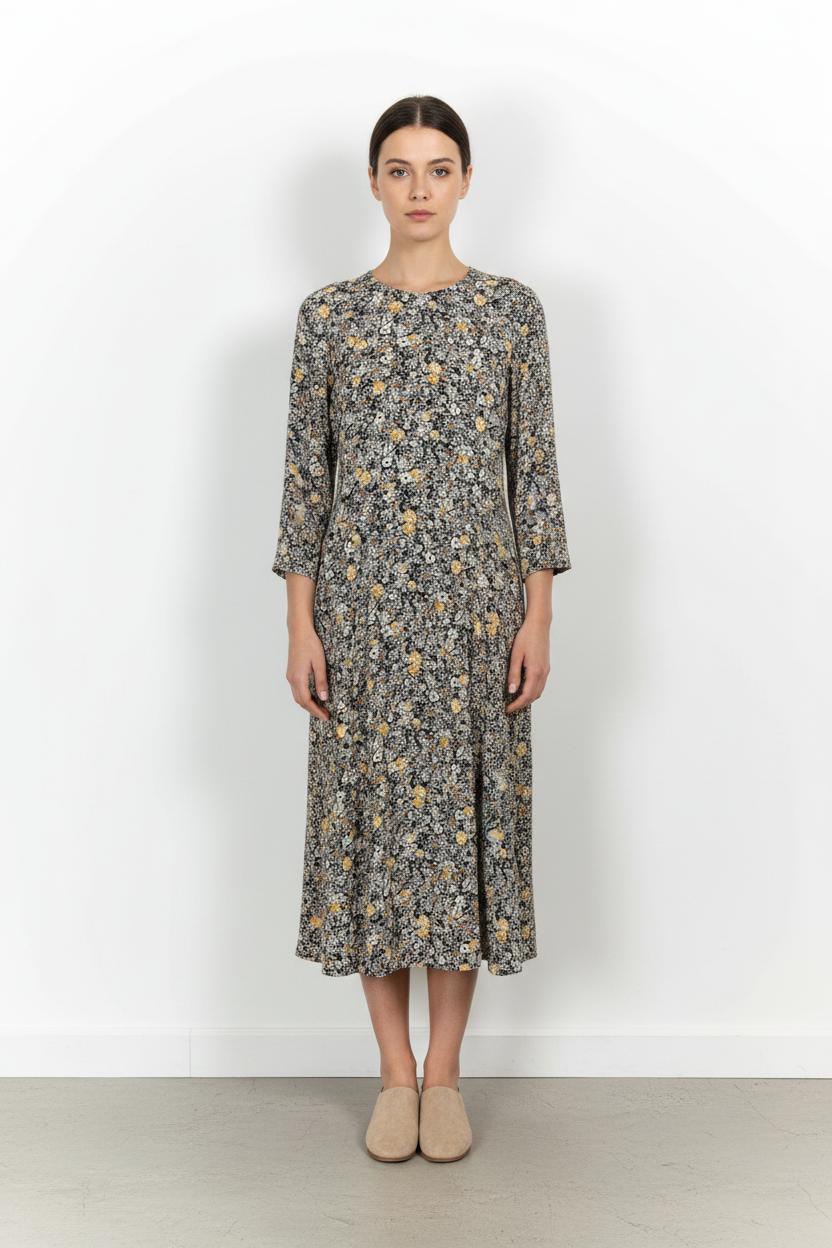 Robe Longue Fleurie Noire et Jaune - Taille L/40 de la marque Sessùn | PARAD102592 - Vendu par Paradigme - Image 1
