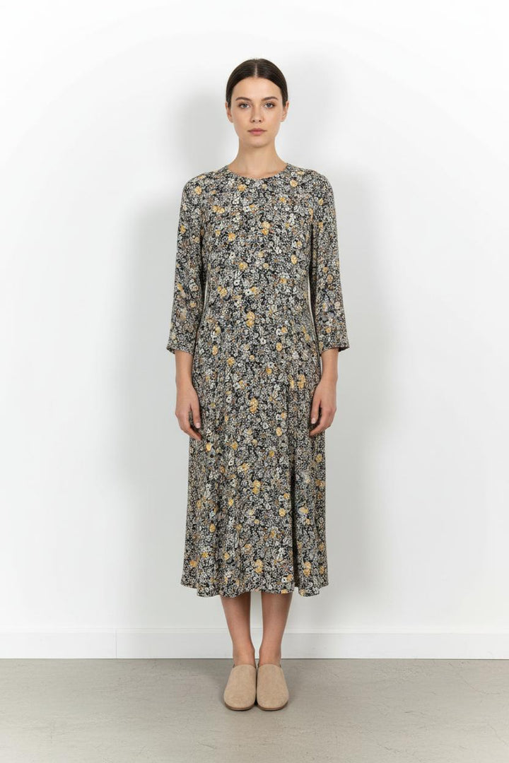 Robe Longue Fleurie Noire et Jaune - Taille L/40 de la marque Sessùn | PARAD102592 - Vendu par Paradigme - Image 1