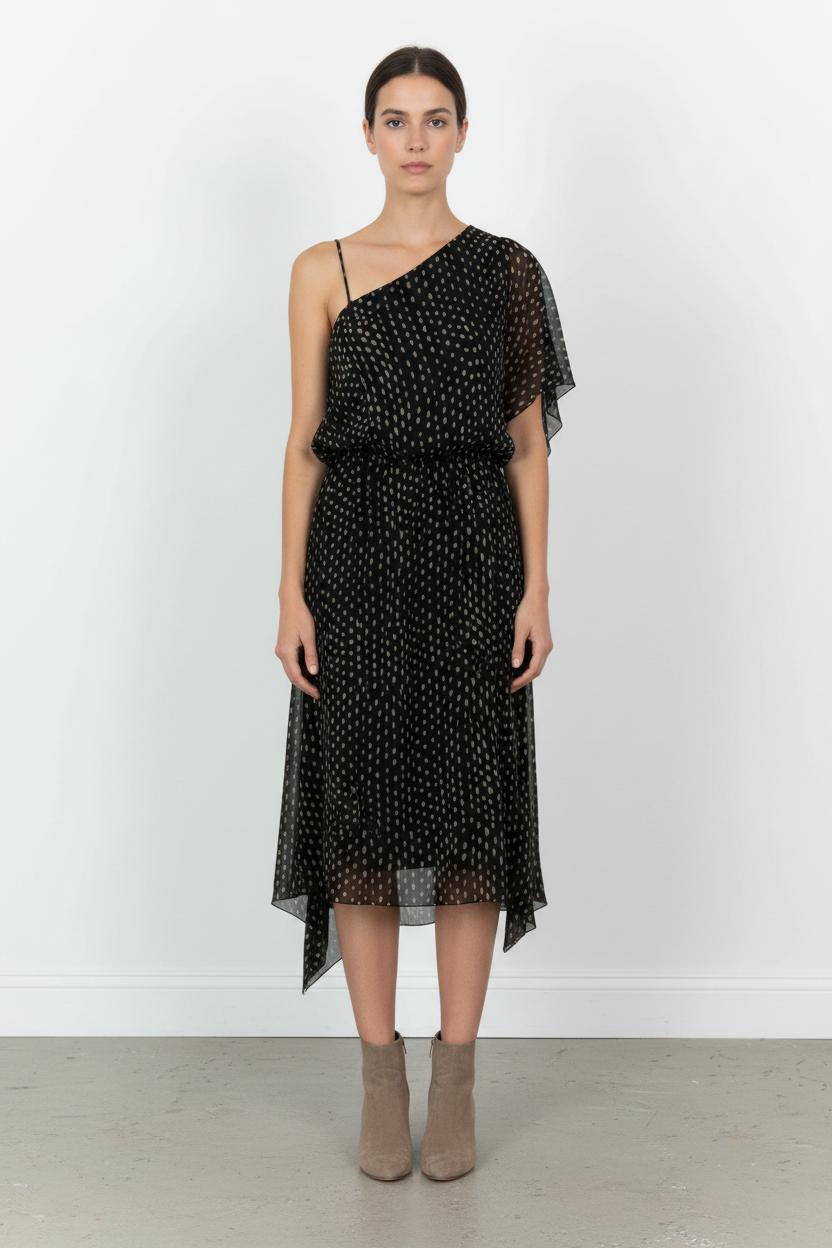Robe Asymétrique Noire et Beige - Taille S/36 de la marque Max Mara | PARAD102612 - Vendu par Paradigme - Image 1