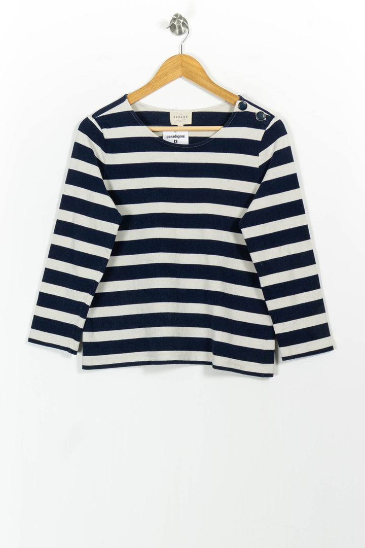 Marinière Marine et Blanche - Taille L/40 de la marque Sézane | PARAD102631 - Vendu par Paradigme - Image 2