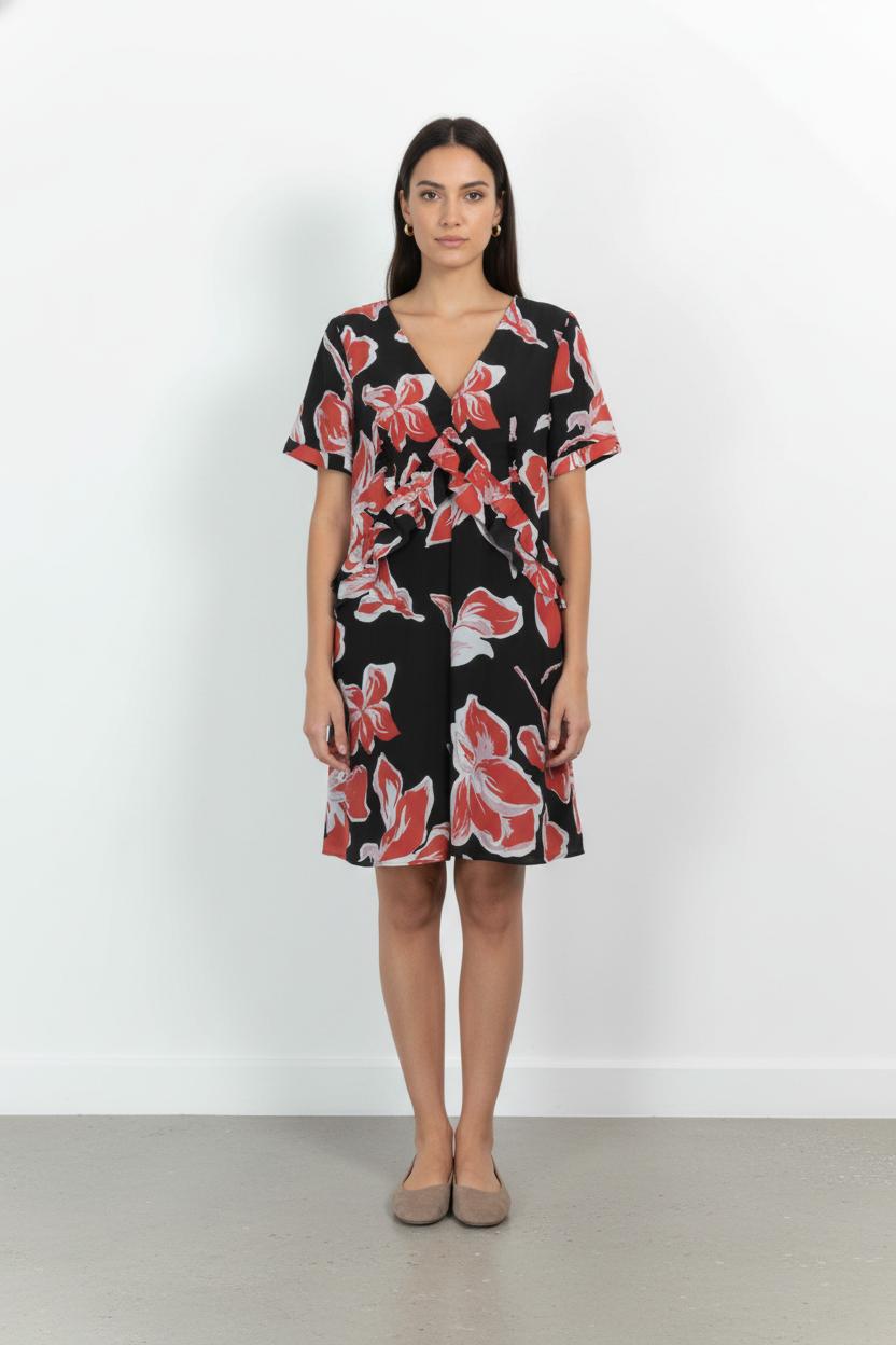 Robe Fleurie Noire et Rouge - Taille M/38 de la marque Liu Jo | PARAD102637 - Vendu par Paradigme - Image 1