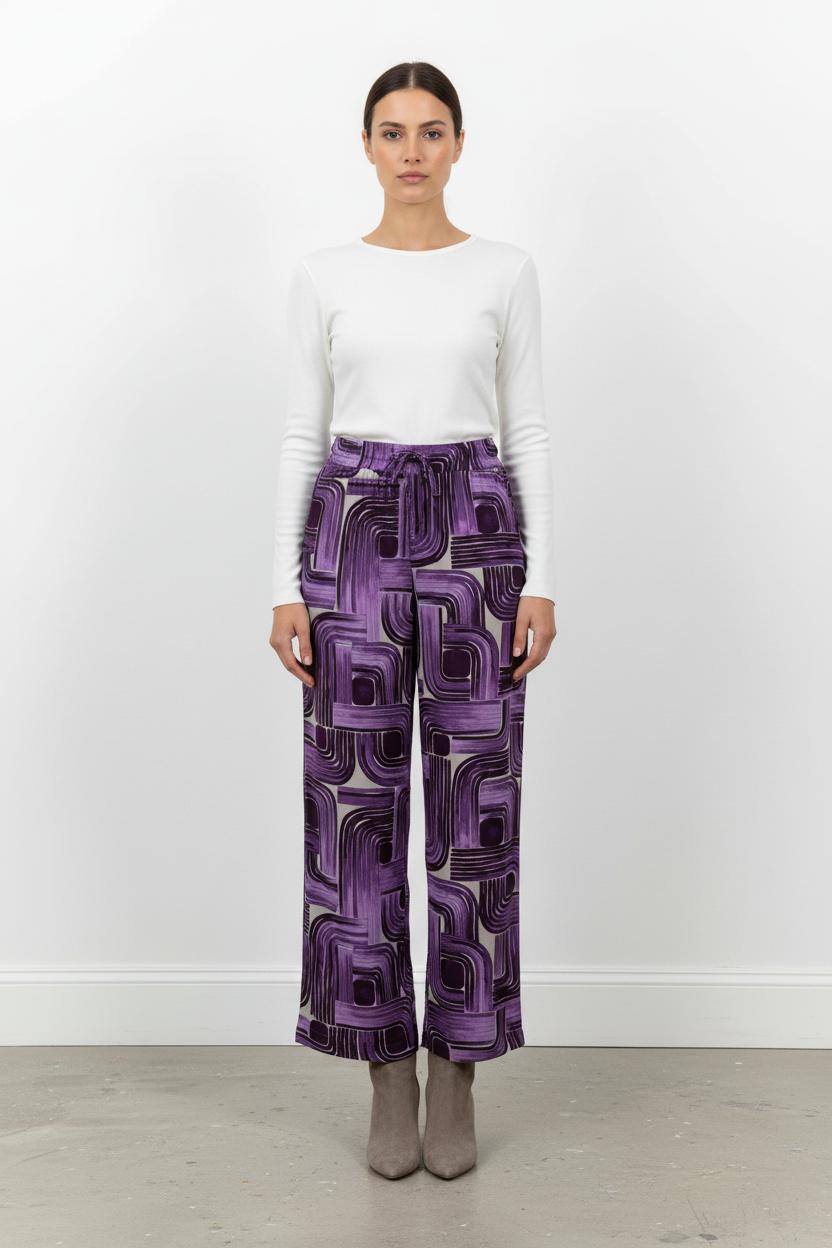 Pantalon Violet et Blanc - Taille XL/42 de la marque La Fée Maraboutée | PARAD102670 - Vendu par Paradigme - Image 1