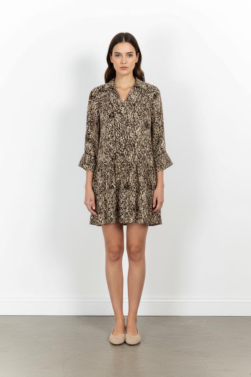 Robe Midi Imprimée Beige et Noir - Taille XS/34 de la marque Suncoo | PARAD102684 - Vendu par Paradigme - Image 1