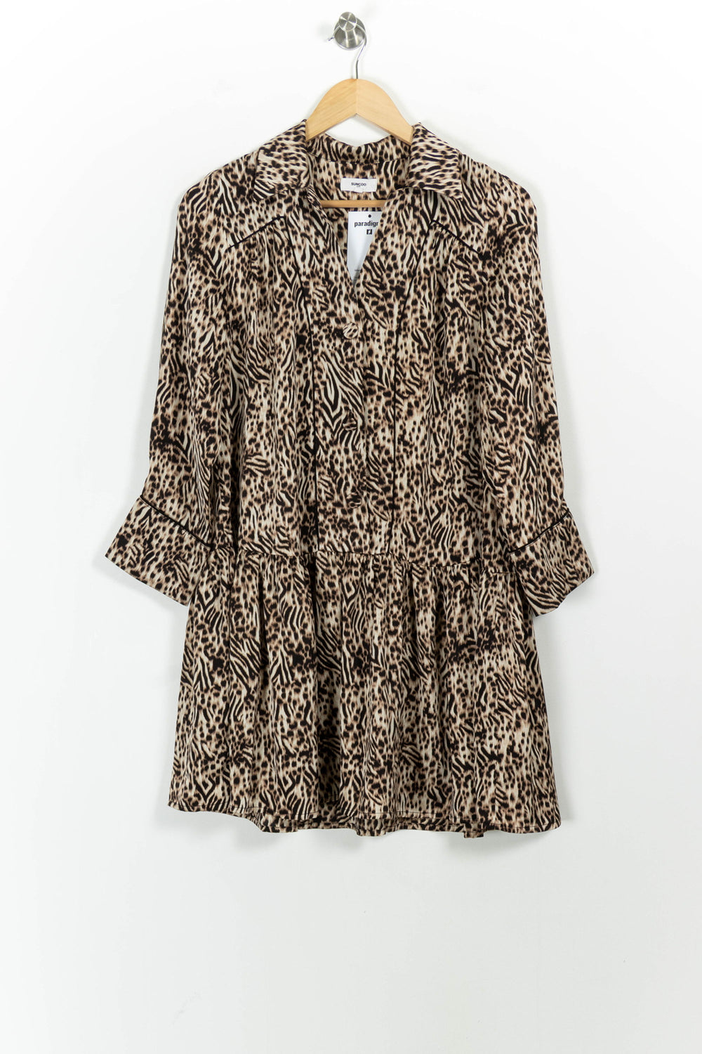 Robe Midi Imprimée Beige et Noir - Taille XS/34 de la marque Suncoo | PARAD102684 - Vendu par Paradigme - Image 2
