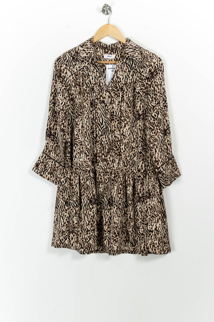 Robe Midi Imprimée Beige et Noir - Taille XS/34 de la marque Suncoo | PARAD102684 - Vendu par Paradigme - Image 2
