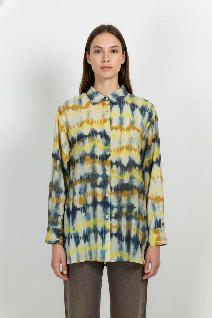 Chemisier Jaune et Bleu - Taille XL/42 de la marque La Fée Maraboutée | PARAD102737 - Vendu par Paradigme - Image 1