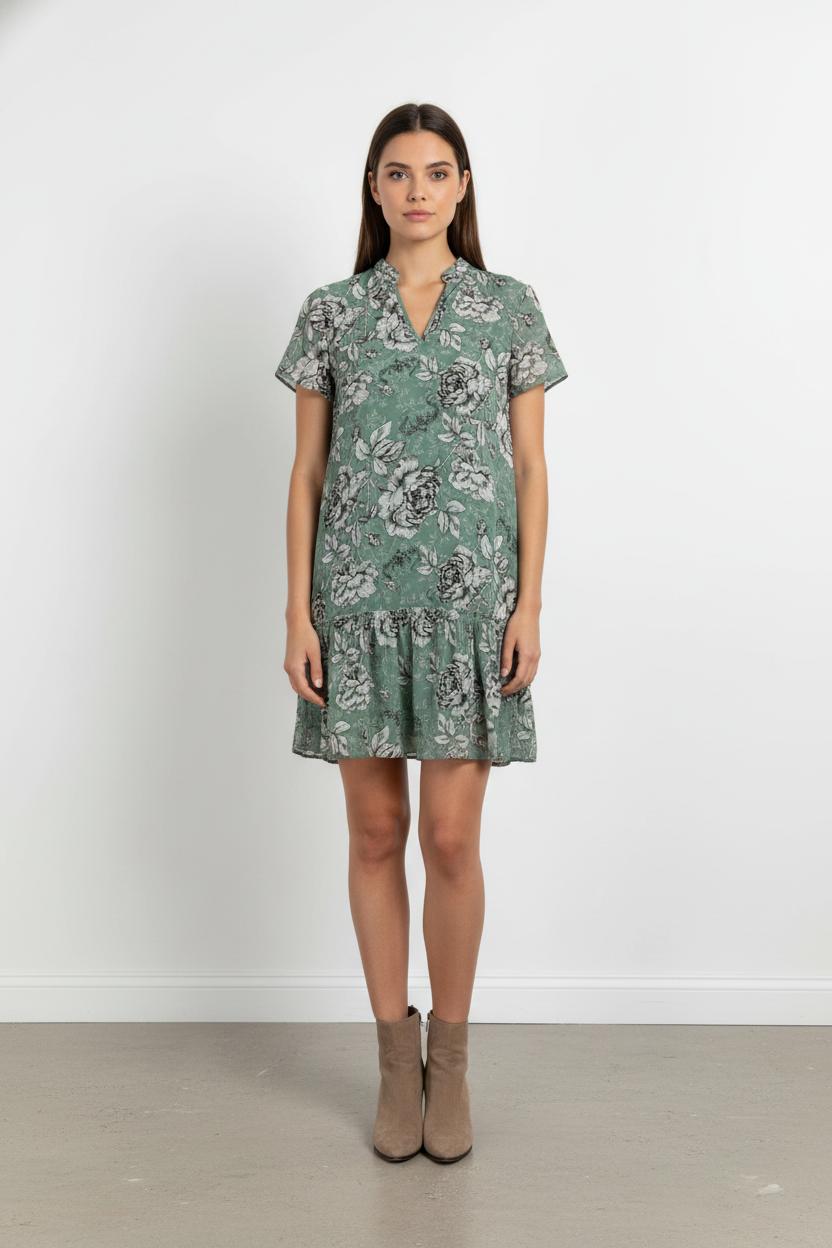 Robe Fleurie Verte et Grise - Taille S/36 de la marque IKKS | PARAD102753 - Vendu par Paradigme - Image 1