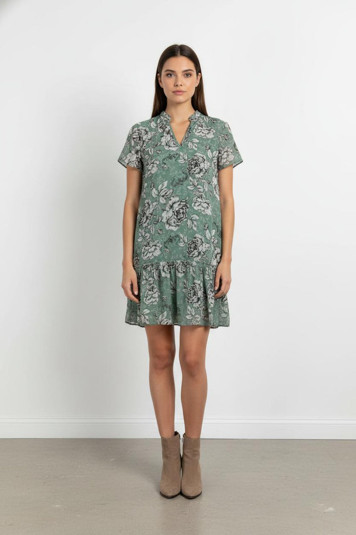 Robe Fleurie Verte et Grise - Taille S/36 de la marque IKKS | PARAD102753 - Vendu par Paradigme - Image 1