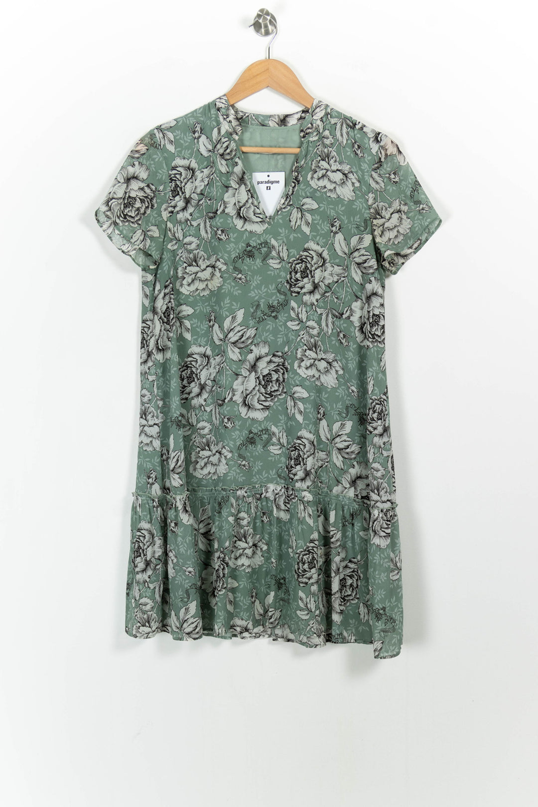 Robe Fleurie Verte et Grise - Taille S/36 de la marque IKKS | PARAD102753 - Vendu par Paradigme - Image 2