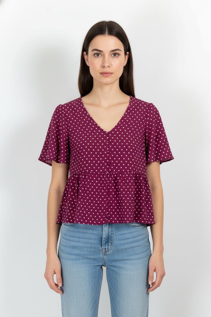 Blouse Violette à Pois Blancs - Taille XS/34 de la marque Sézane | PARAD102754 - Vendu par Paradigme - Image 1