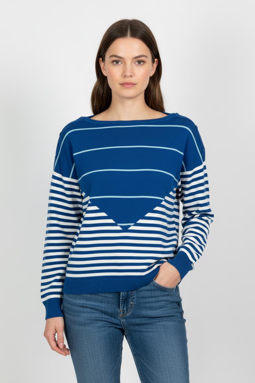 Pull Marin Bleu et Blanc - Taille M/38 de la marque Maison Montagut | PARAD102758 - Vendu par Paradigme - Image 1