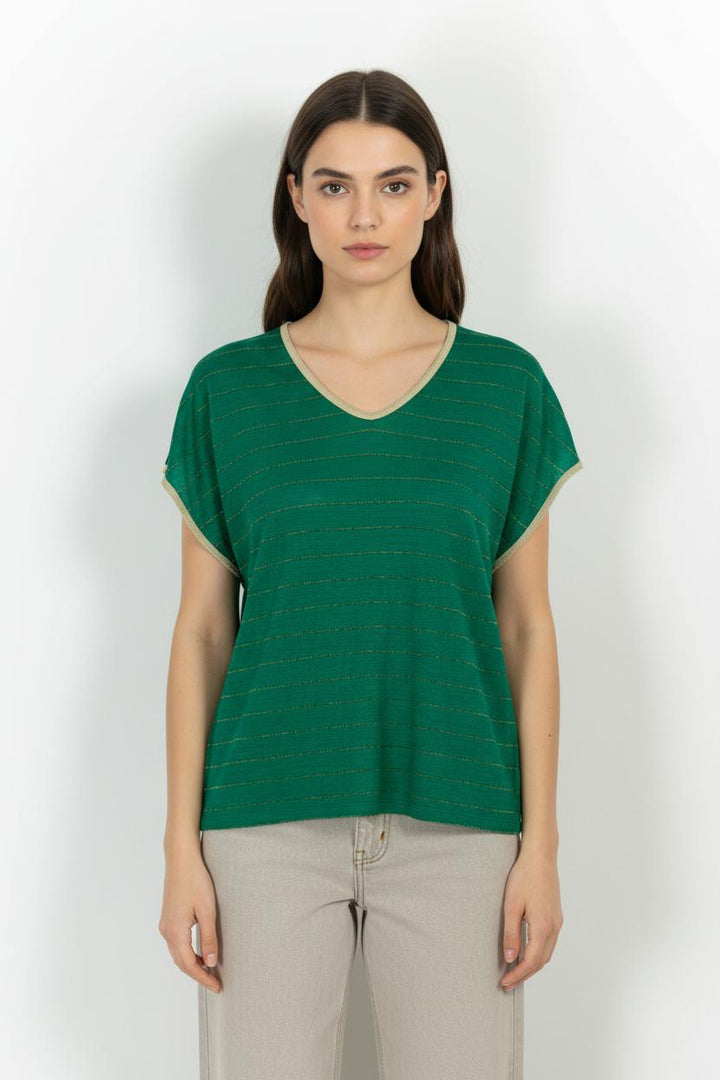 Tee-shirt Vert et Beige - Taille M/38 de la marque La Fée Maraboutée | PARAD102799 - Vendu par Paradigme - Image 1