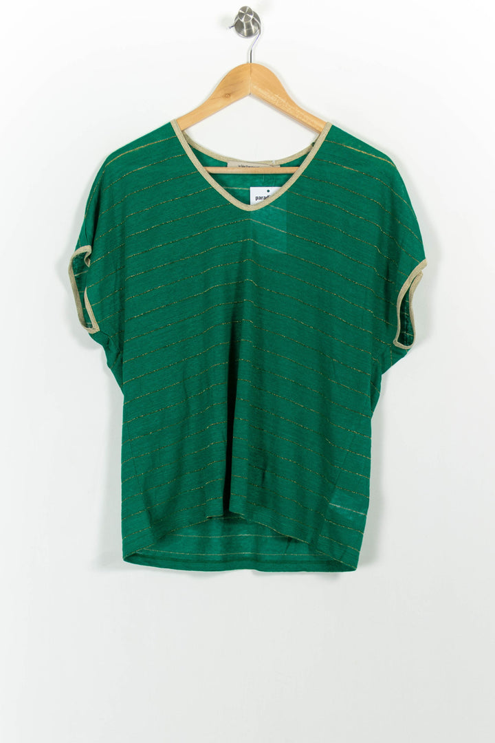 Tee-shirt Vert et Beige - Taille M/38 de la marque La Fée Maraboutée | PARAD102799 - Vendu par Paradigme - Image 2