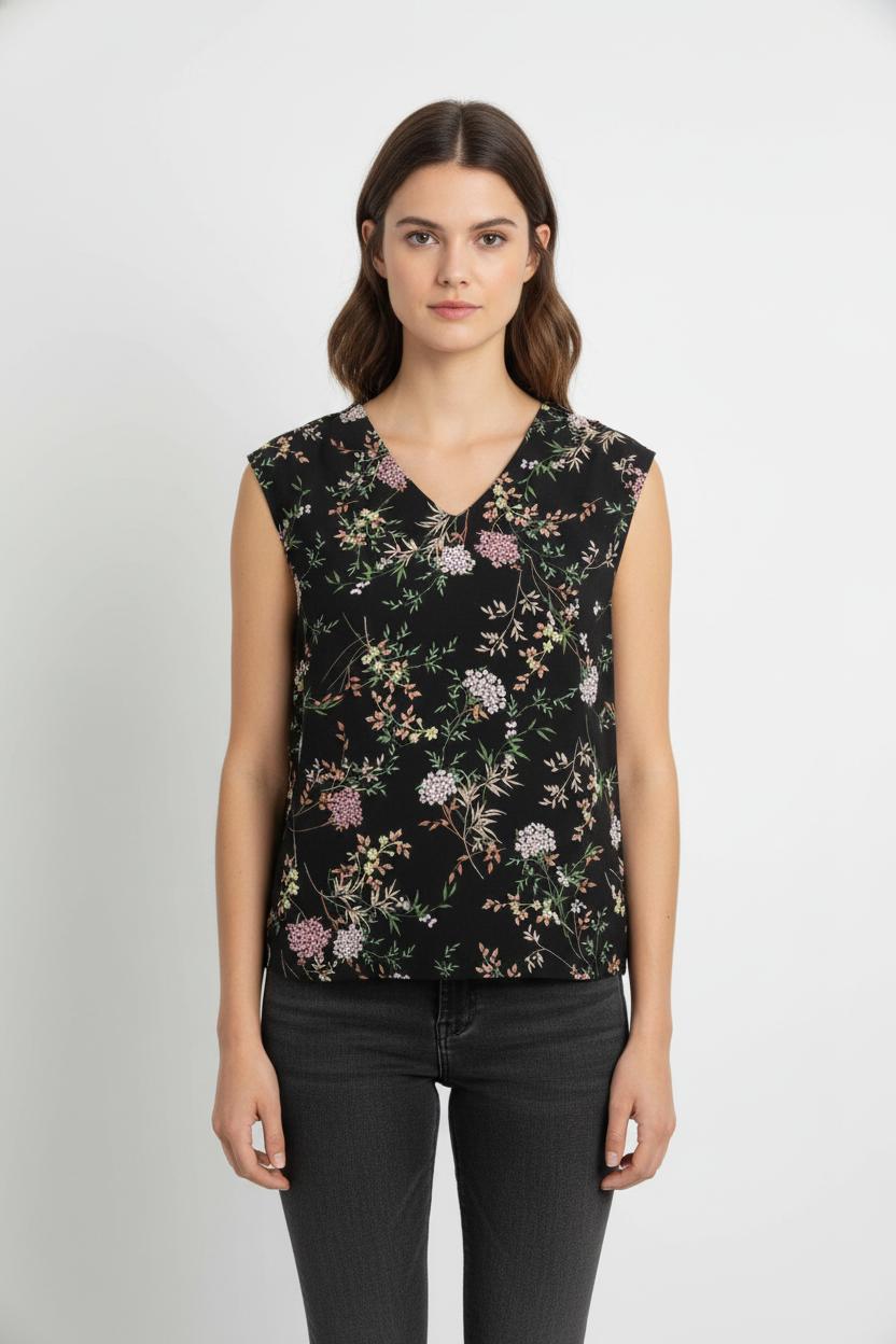 Top Noir à Motifs Fleuris - Taille M/38 de la marque Maison 123 | PARAD102809 - Vendu par Paradigme - Image 1