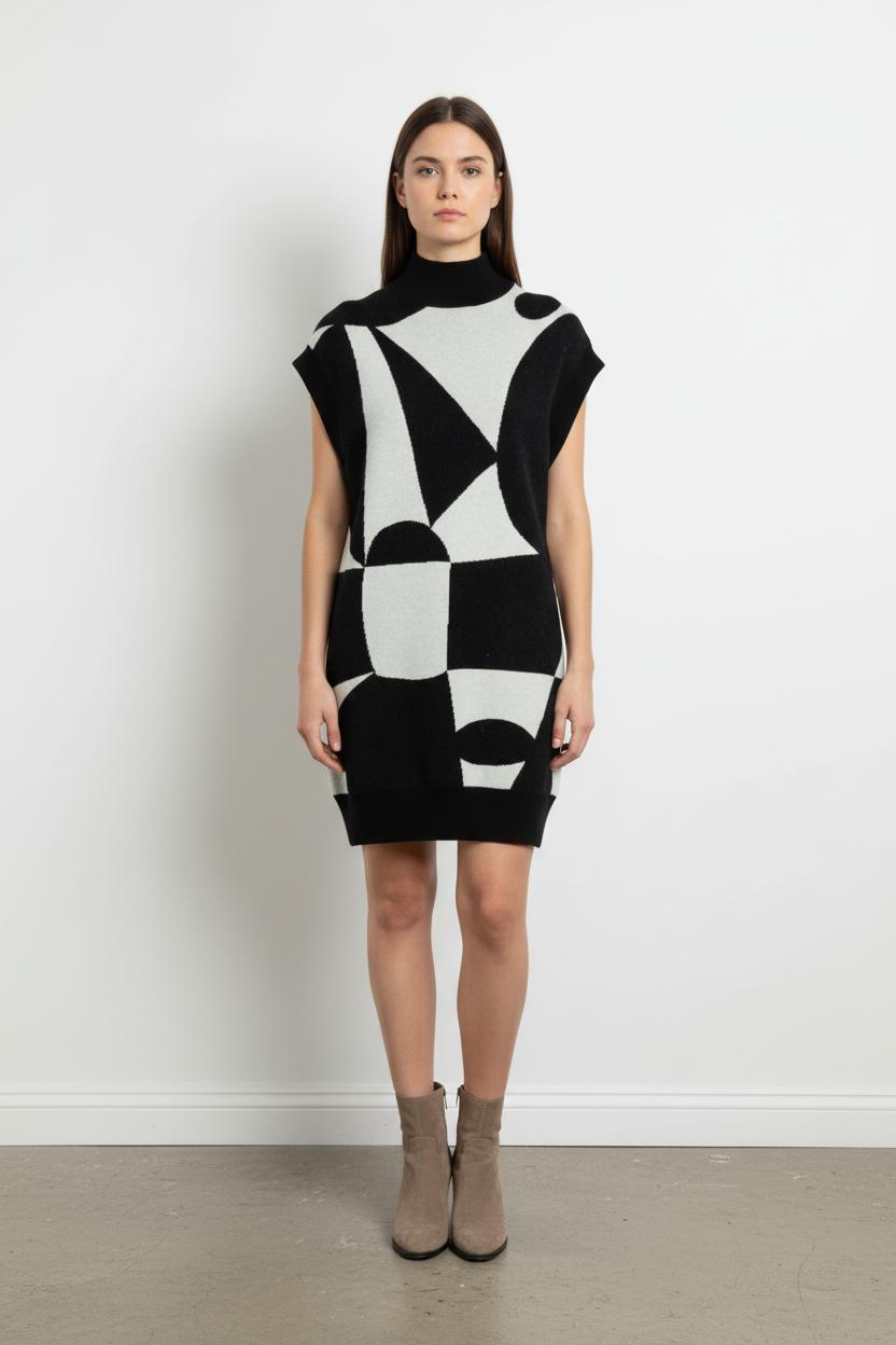Robe Pull Noire et Blanche - Taille S/36 de la marque Soi Paris | PARAD102814 - Vendu par Paradigme - Image 1