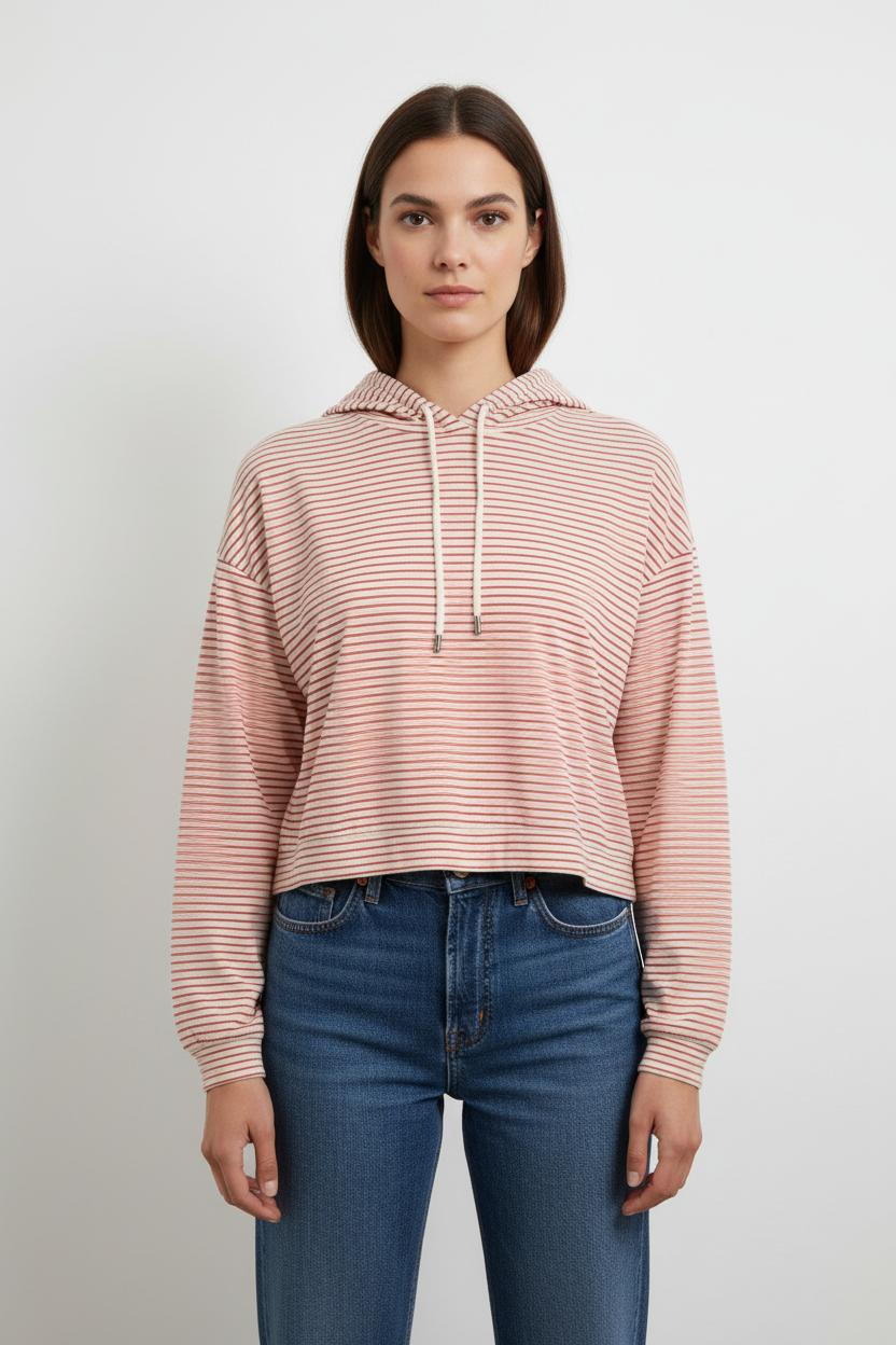 Sweat à Capuche Rayé Rose et Blanc - Taille XS/34 de la marque Des petits hauts | PARAD102817 - Vendu par Paradigme - Image 1