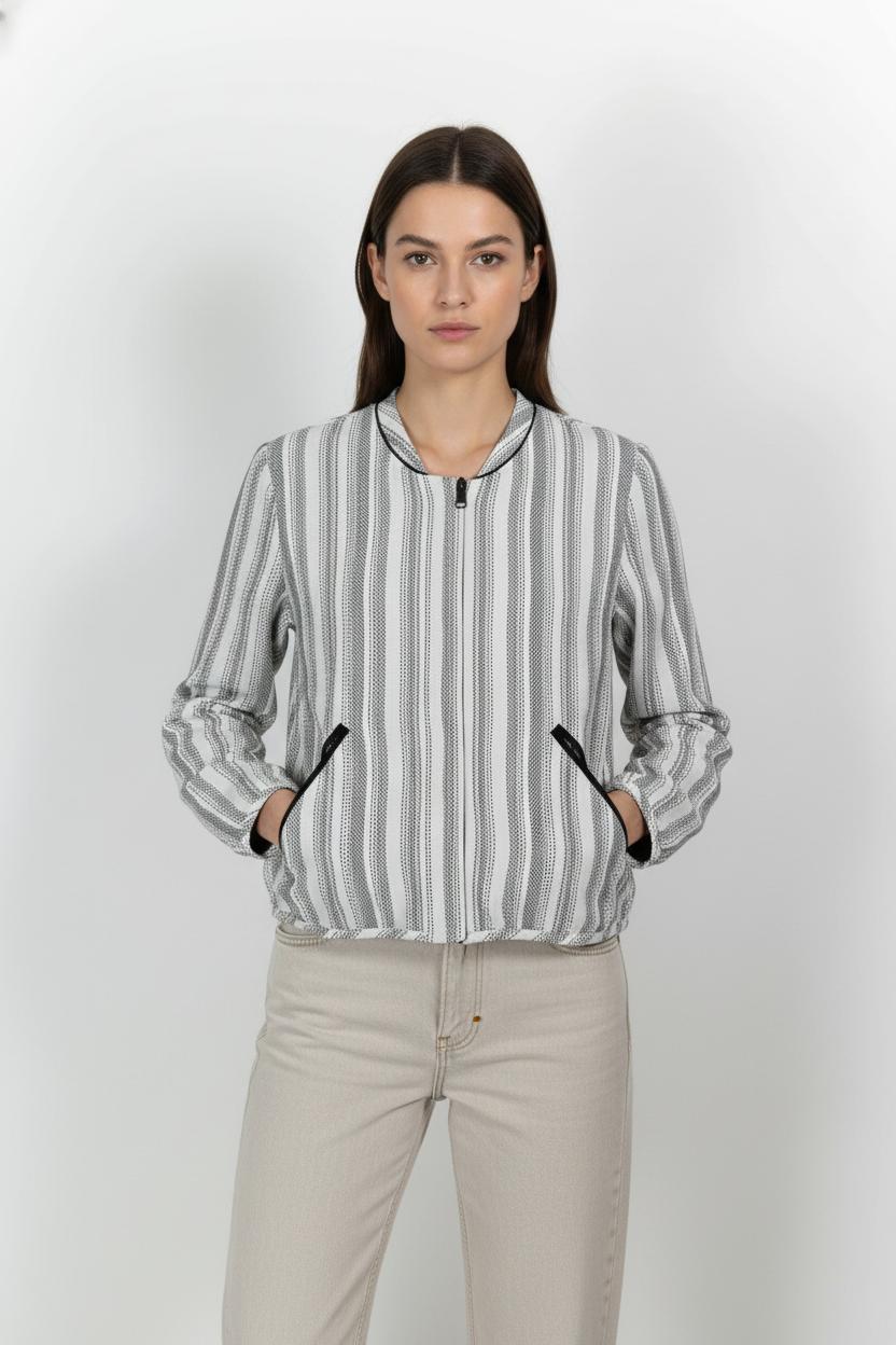Veste Rayée Blanche et Noire - Taille XS/34 de la marque Ekyog | PARAD102828 - Vendu par Paradigme - Image 1