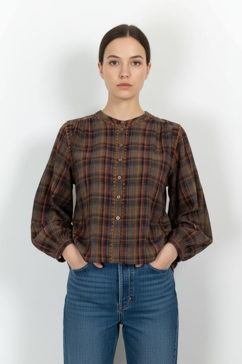 Chemise à Carreaux Marron et Rouge - Taille M/38 de la marque ba&sh | PARAD102832 - Vendu par Paradigme - Image 1