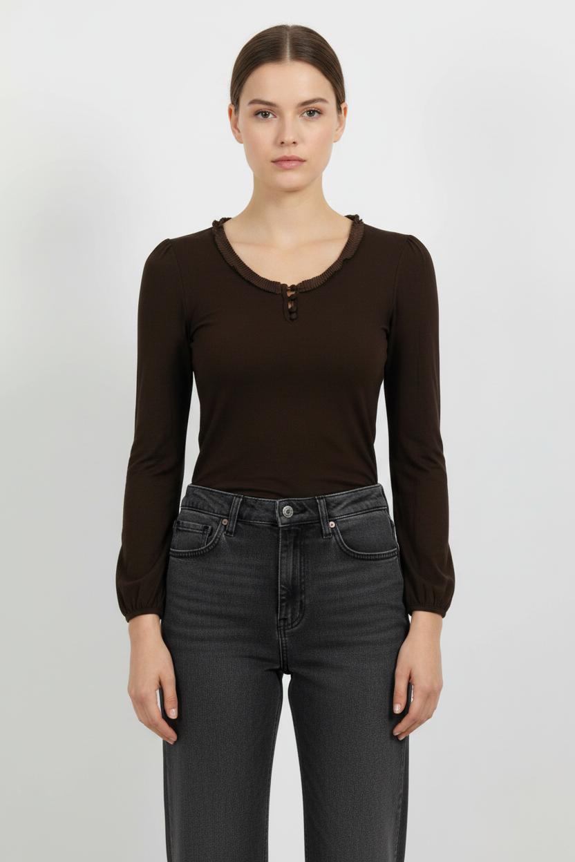 T-shirt Manche Longue Marron - Taille S/36 de la marque Gerard Darel | PARAD102934 - Vendu par Paradigme - Image 1