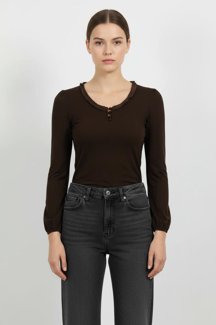 T-shirt Manche Longue Marron - Taille S/36 de la marque Gerard Darel | PARAD102934 - Vendu par Paradigme - Image 1
