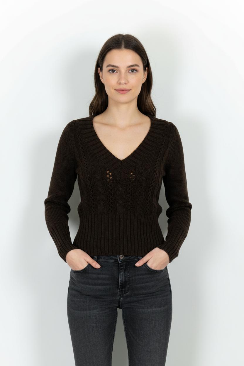 Pull Marron - Taille XS/34 de la marque Caroll | PARAD102942 - Vendu par Paradigme - Image 1