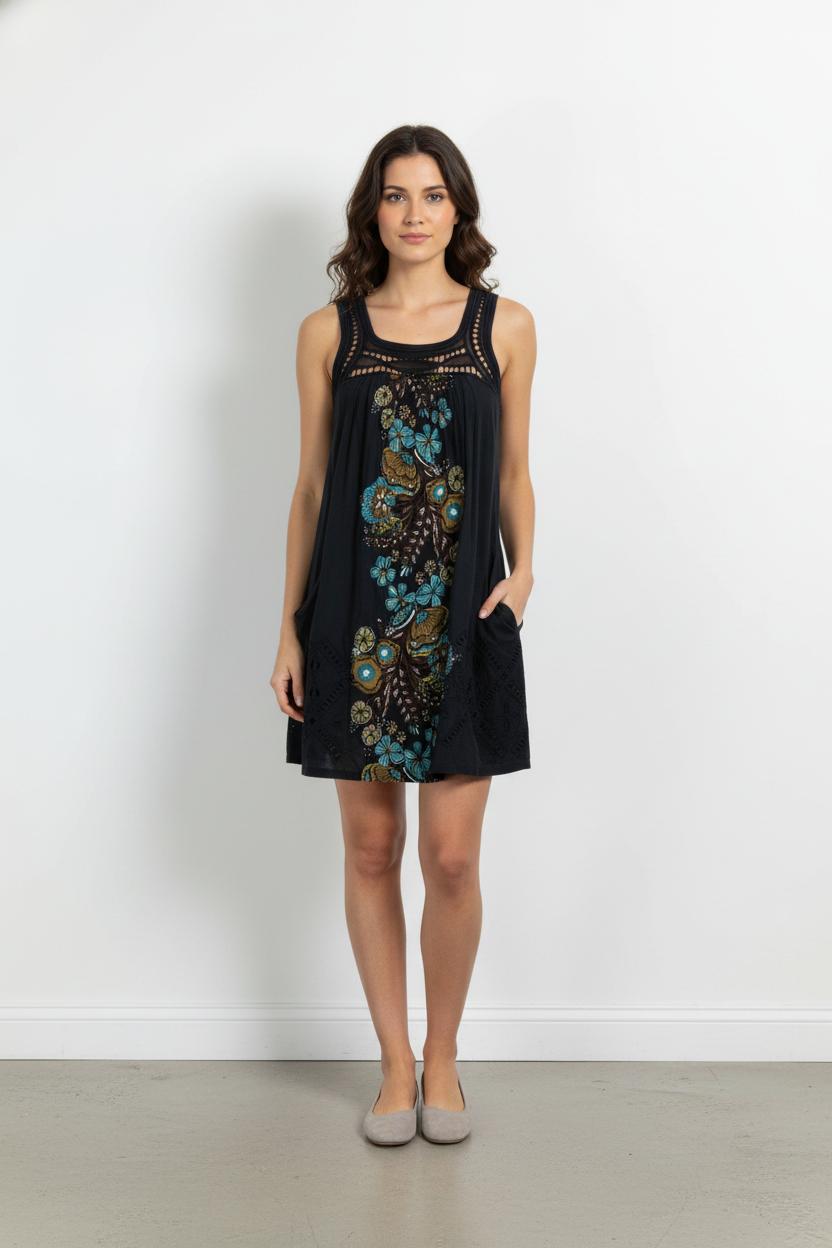 Robe Courte Bleue et Noire - Taille M/38 de la marque Derhy | PARAD102949 - Vendu par Paradigme - Image 1