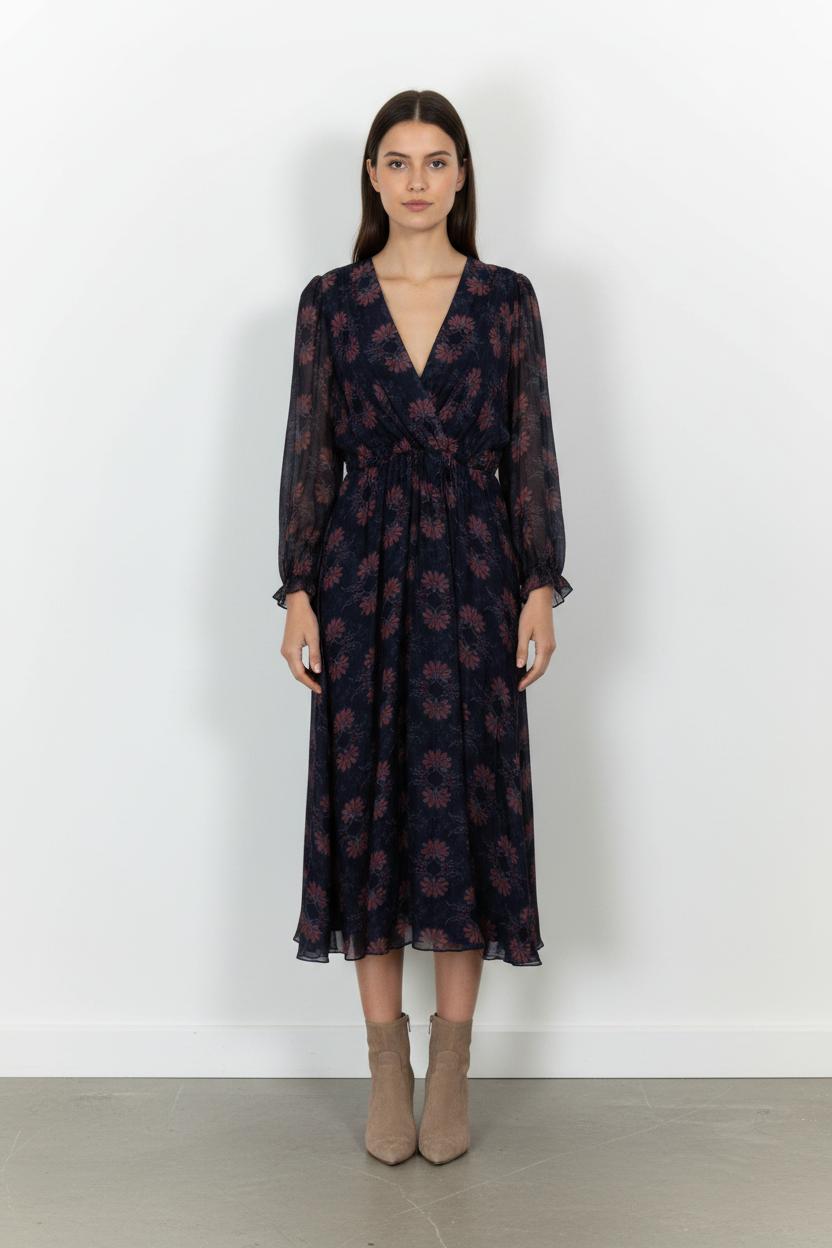 Robe Longue Bleu Marine et Rouge - Taille M/38 de la marque La Fée Maraboutée | PARAD103007 - Vendu par Paradigme - Image 1