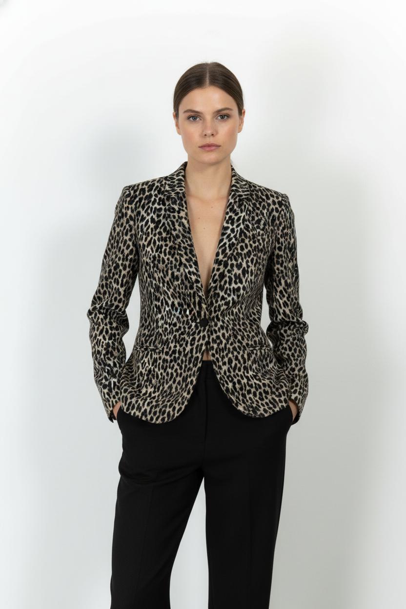 Blazer Léopard Beige et Noir - Taille M/38 de la marque IKKS | PARAD103009 - Vendu par Paradigme - Image 1
