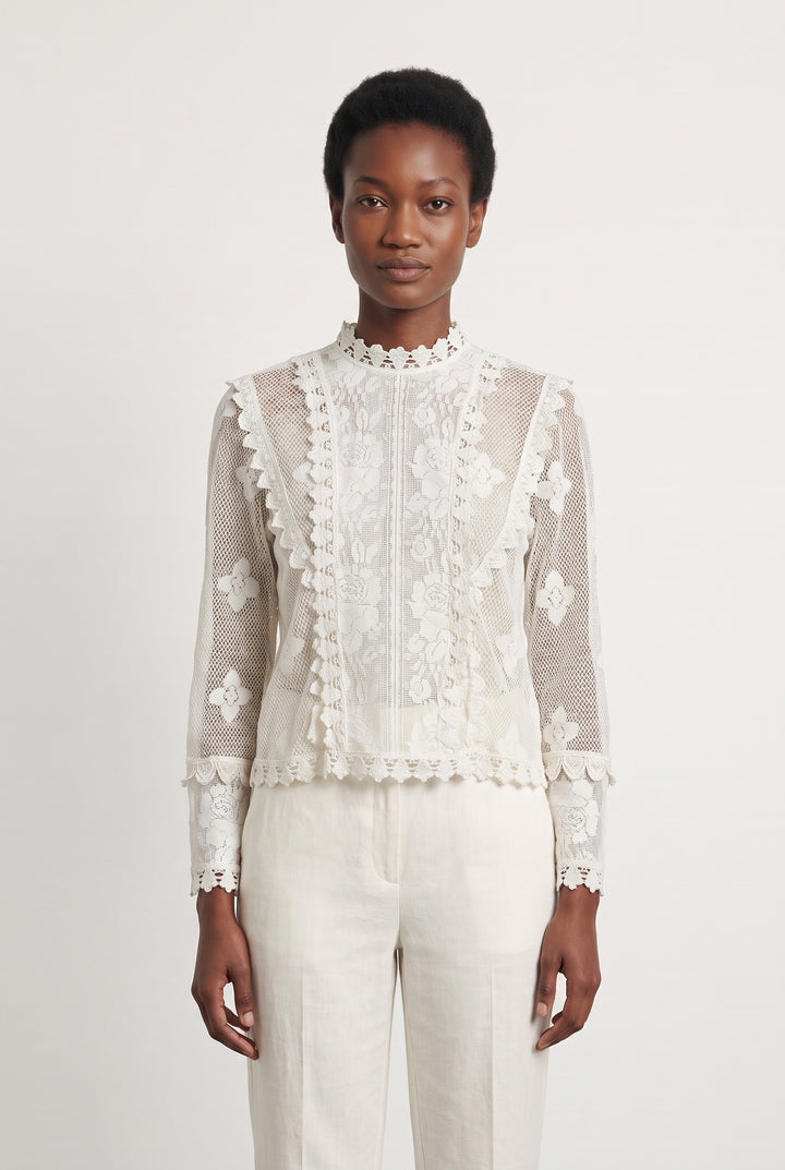 Blouse Dentelle Beige - Taille S/36 de la marque Maje | PARAD103117 - Vendu par Paradigme - Image 1