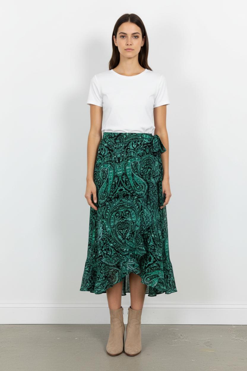 Jupe Portefeuille Verte et Noire - Taille S/36 de la marque Suncoo | PARAD103150 - Vendu par Paradigme - Image 1