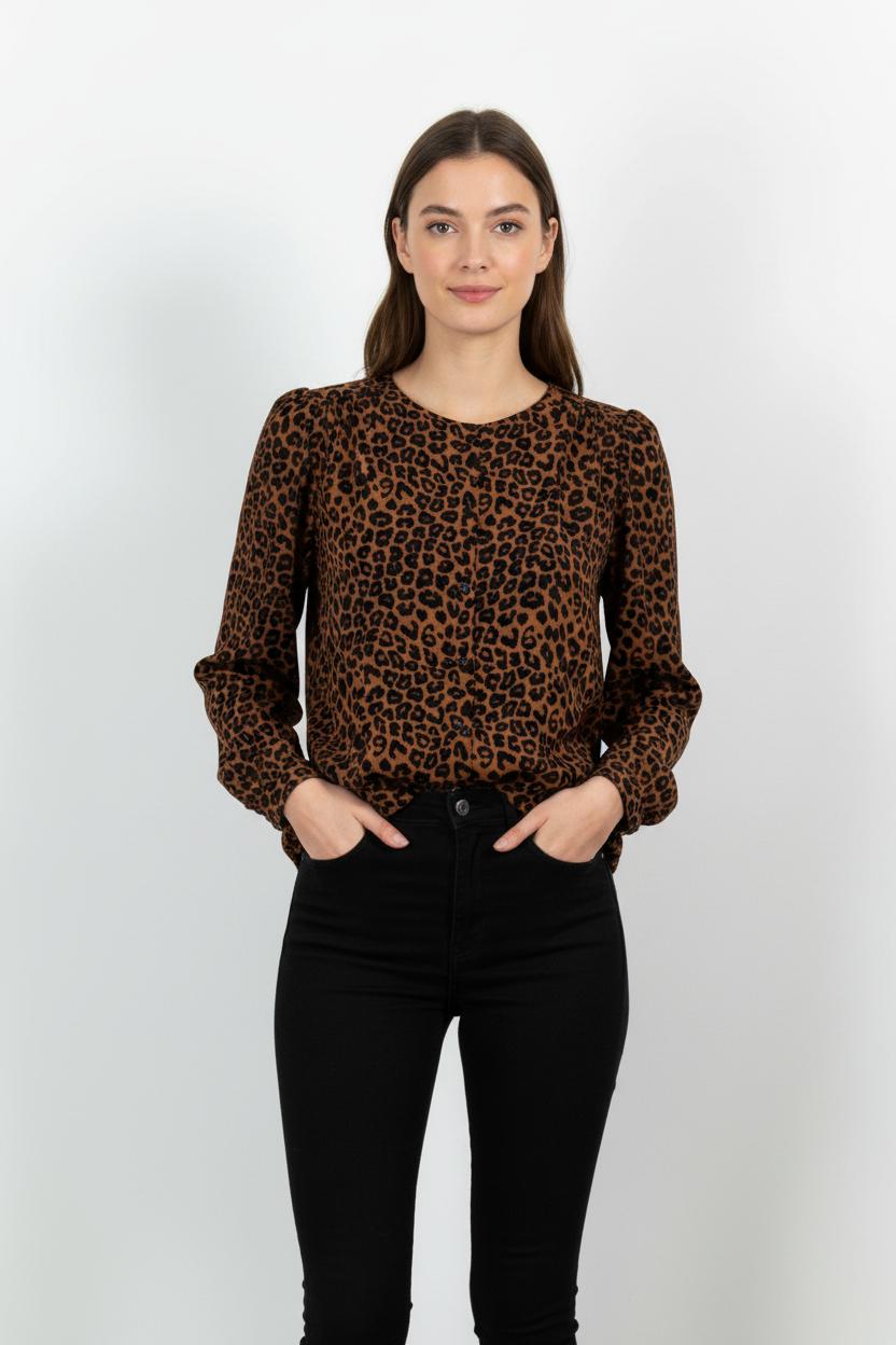 Blouse Marron et Noire - Taille M/38 de la marque La Fée Maraboutée | PARAD103174 - Vendu par Paradigme - Image 1