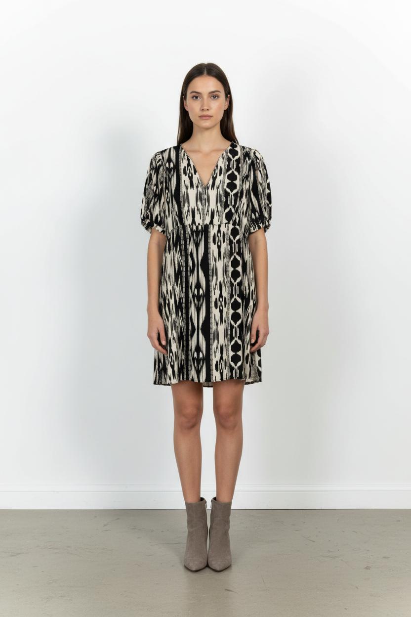 Robe Courte Noire et Beige - Taille L/40 de la marque La Fée Maraboutée | PARAD103220 - Vendu par Paradigme - Image 1