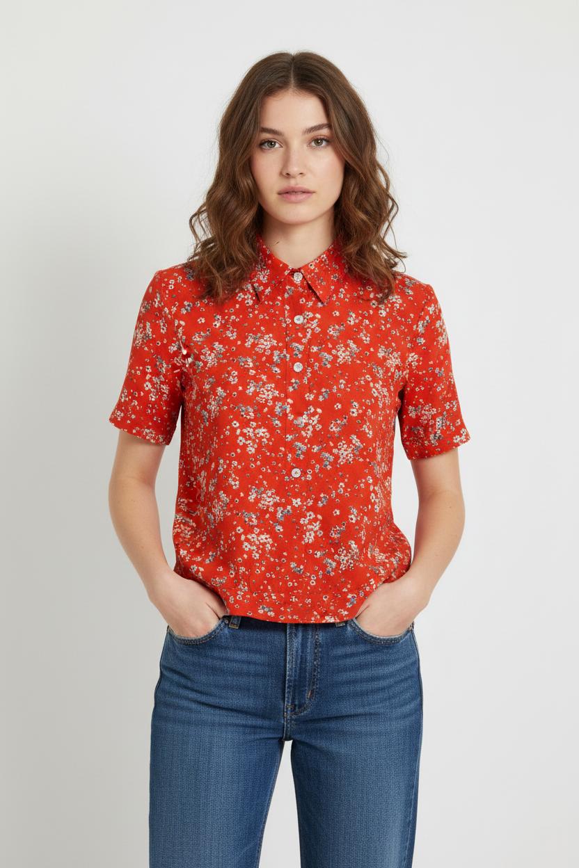 Chemisette Rouge et Blanc - Taille S/36 de la marque Agnès b. | PARAD103225 - Vendu par Paradigme - Image 1