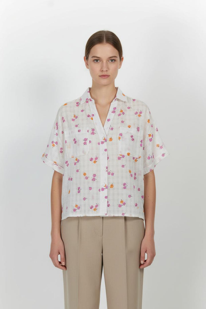 Chemise Blanche à Fleurs Roses et Oranges - Taille S/36 de la marque Des petits hauts | PARAD103294 - Vendu par Paradigme - Image 1