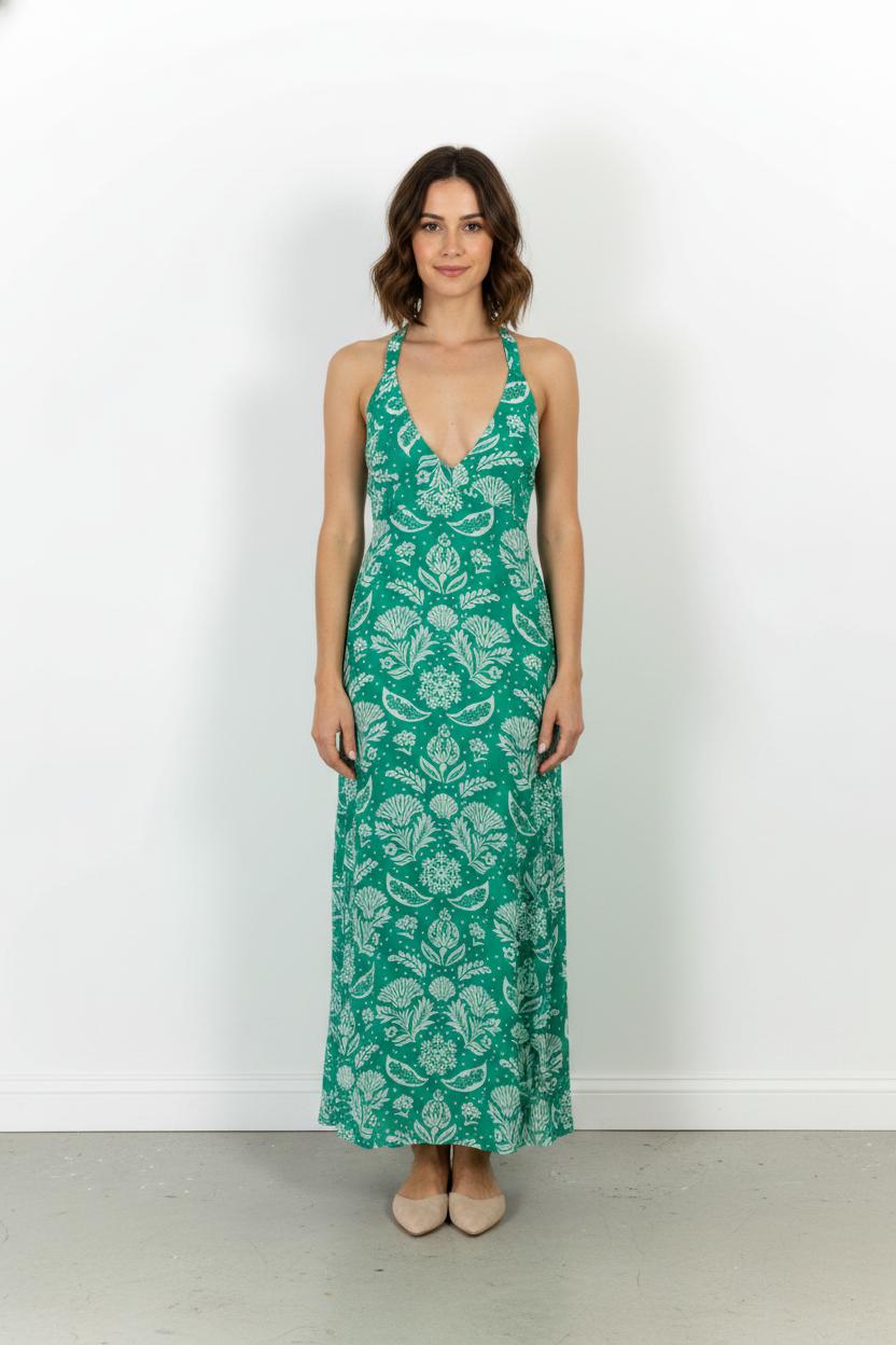 Robe Longue Verte et Blanche - Taille M/38 de la marque Petite Mendigote | PARAD103318 - Vendu par Paradigme - Image 1