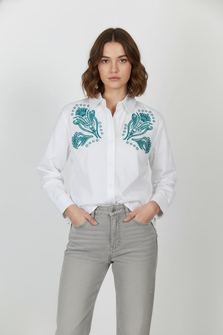 Chemisier Blanc et Vert - Taille M/38 de la marque La Fée Maraboutée | PARAD103387 - Vendu par Paradigme - Image 1