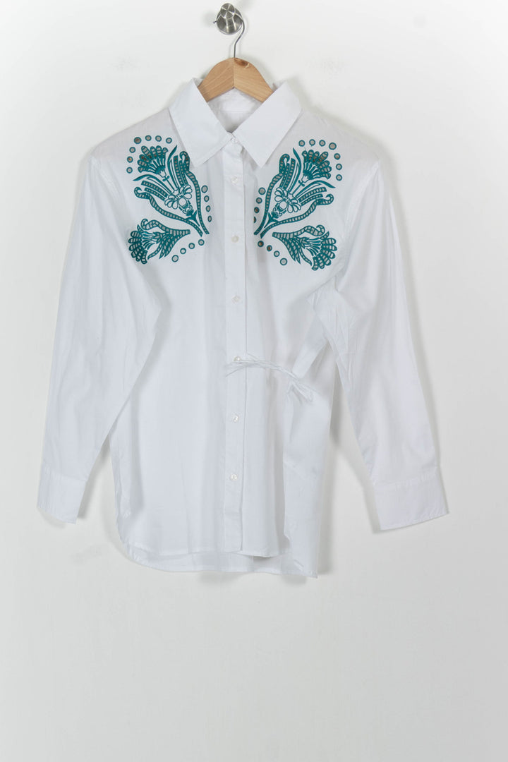 Chemisier Blanc et Vert - Taille M/38 de la marque La Fée Maraboutée | PARAD103387 - Vendu par Paradigme - Image 2