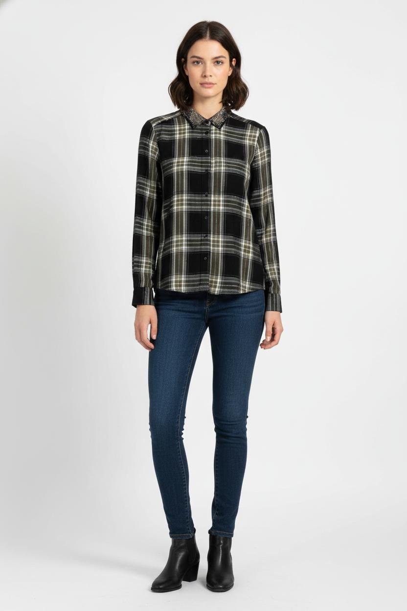 Chemise À Carreaux Noire et Beige - Taille XS/34 de la marque IKKS | PARAD103406 - Vendu par Paradigme - Image 1