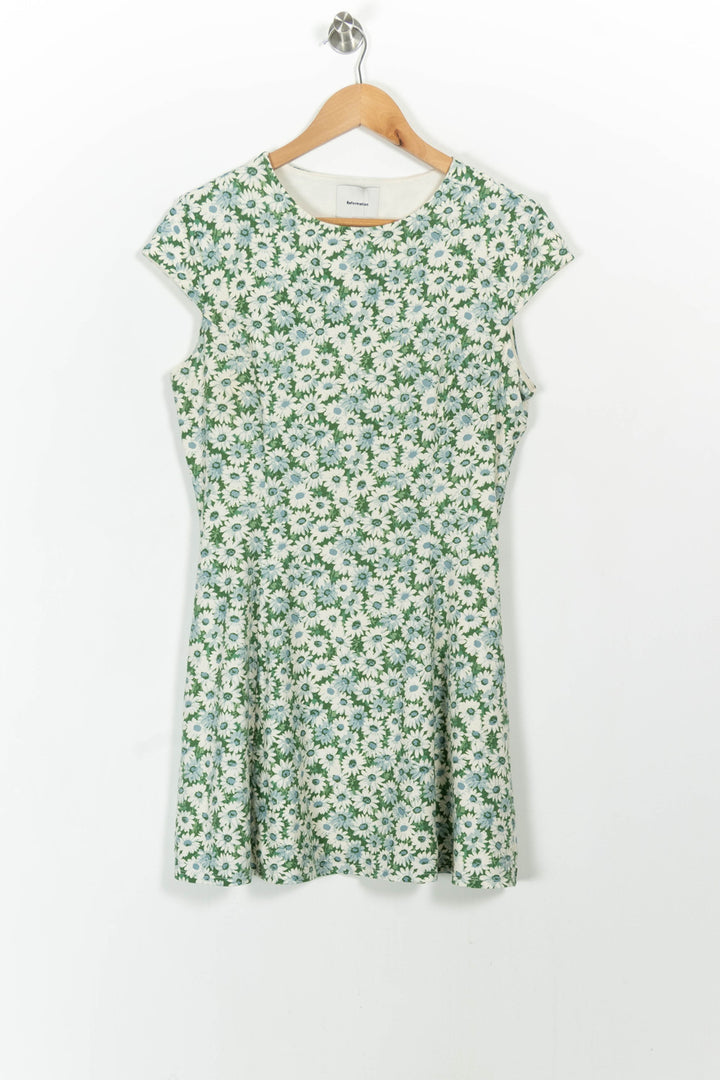 Robe Fleurie Verte et Blanche - Taille M/38 de la marque Reformation | PARAD103414 - Vendu par Paradigme - Image 2