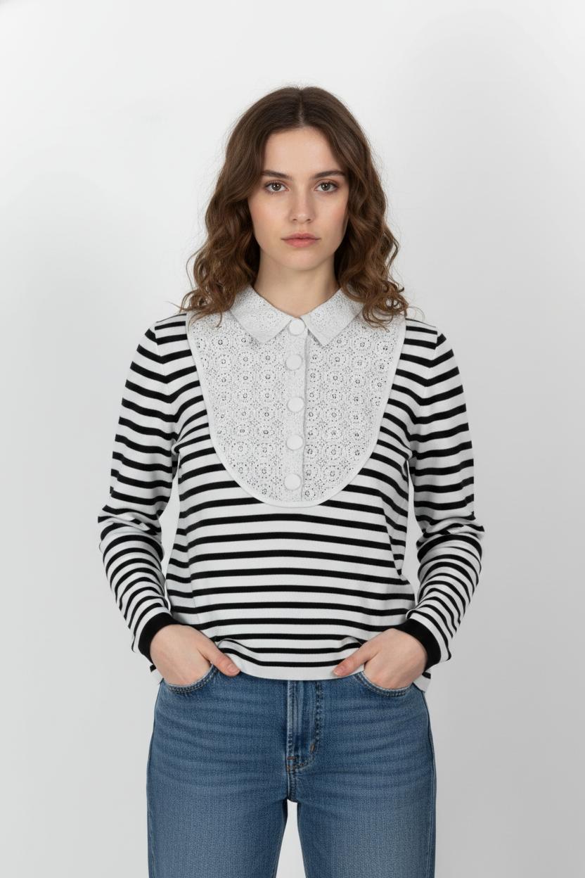 Pull Rayé Noir et Blanc - Taille M/38 de la marque Claudie Pierlot | PARAD103417 - Vendu par Paradigme - Image 1