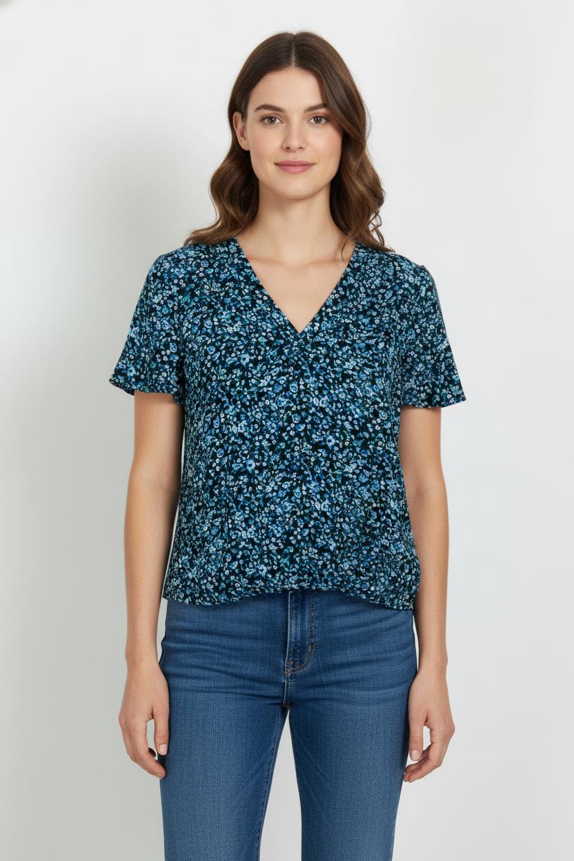 Blouse Fleurie Bleue et Noire - Taille S/36 de la marque Claudie Pierlot | PARAD103436 - Vendu par Paradigme - Image 1