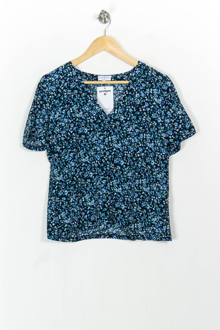 Blouse Fleurie Bleue et Noire - Taille S/36 de la marque Claudie Pierlot | PARAD103436 - Vendu par Paradigme - Image 2