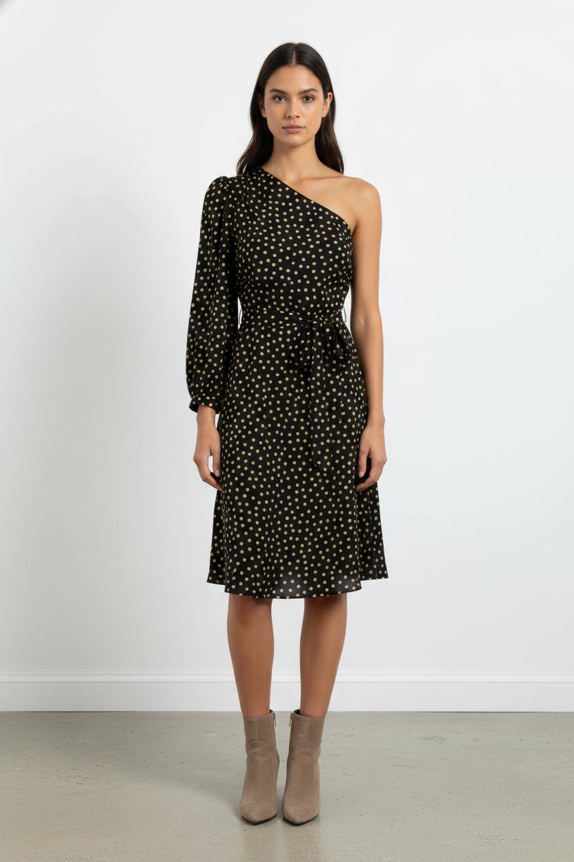 Robe Asymétrique Noire à Pois Jaunes - Taille XS/34 de la marque Tara Jarmon | PARAD103449 - Vendu par Paradigme - Image 1