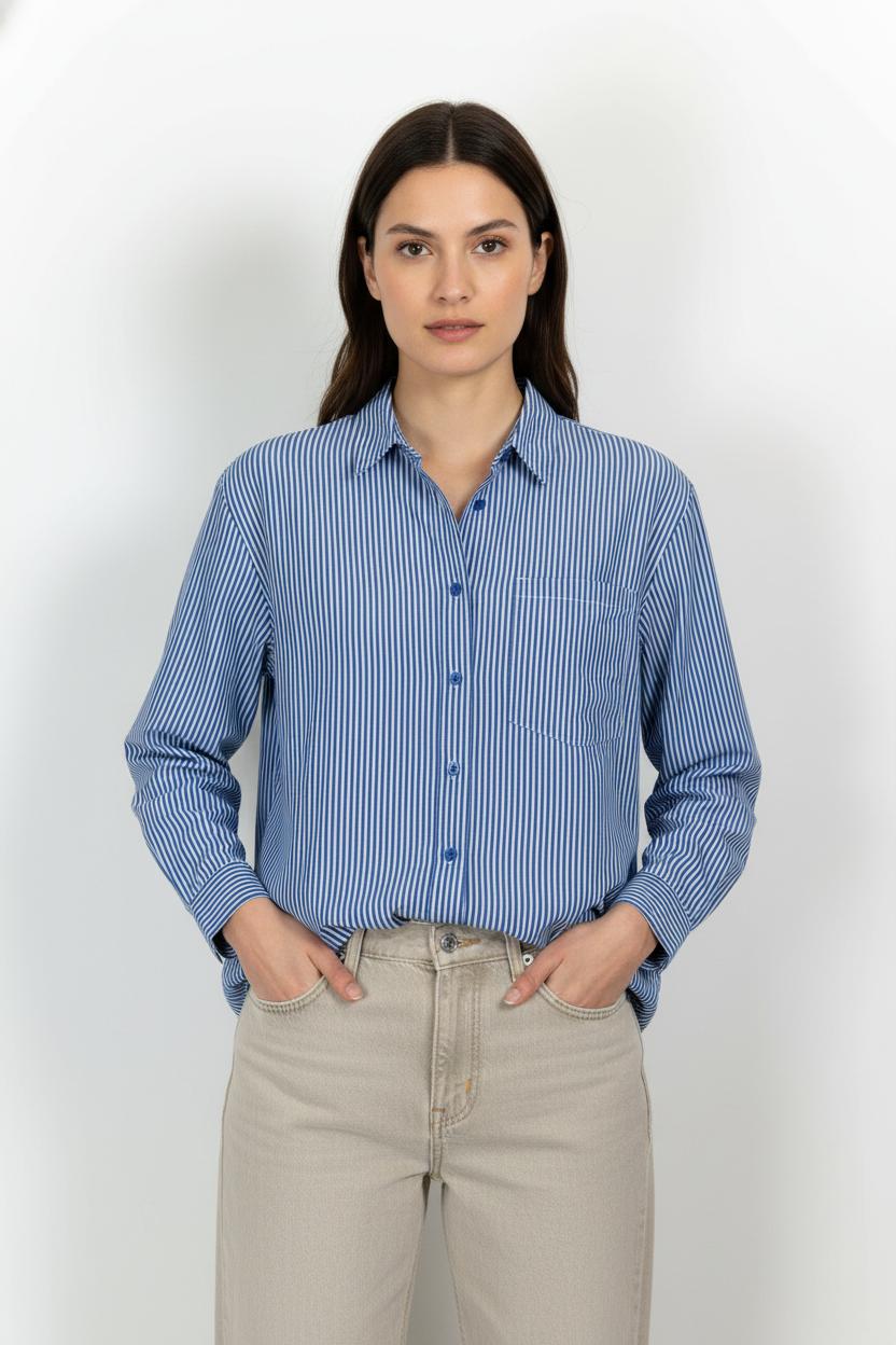 Chemisier Bleu et Blanc - Taille XL/42 de la marque La Fée Maraboutée | PARAD103459 - Vendu par Paradigme - Image 1